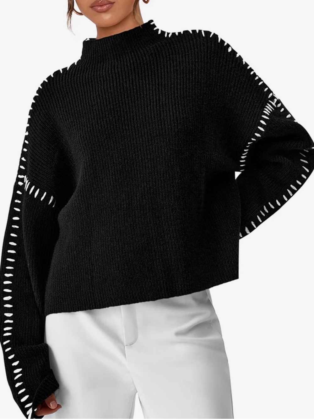 Womens Mock Neck Chunky Knit Oversized Sweater